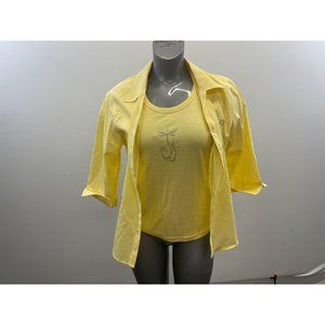 R & B Collections Women's Yellow 3/4 Sleeve Button